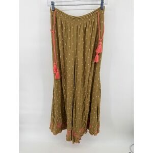 Free People Hearts Rising XS Moss Embroidered Tassels Boho Pants
